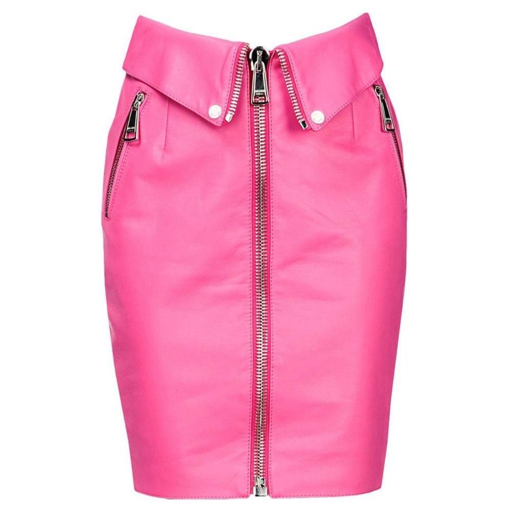 Moschino Barbie Pink Leather Skirt Biker Barbiecore Halloween Jeremy Scott 2015